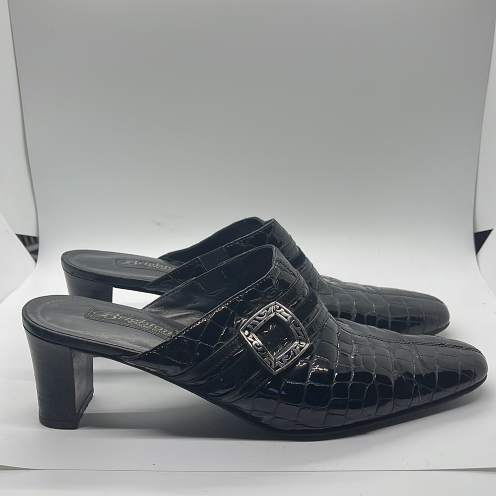 Brighton The Tudor black shiny leather slip on heels size 10M